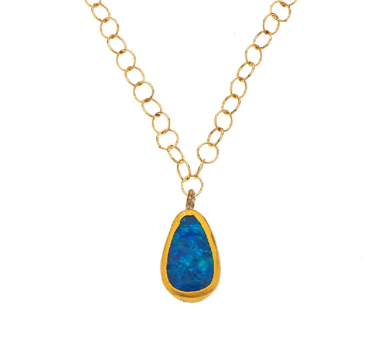 Chic Silver Necklace-Nava Zahavi Yellow Gold Opal Pendant Necklace