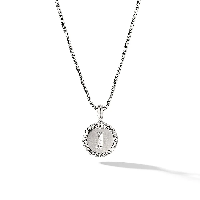 Gold Pendant Necklace-Initial Charm Necklace in Sterling Silver with Diamond J