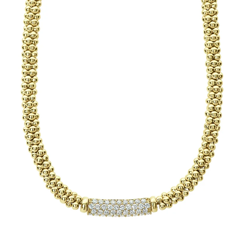 Geometric Gold Necklace-Caviar Gold Diamond Medium Station Caviar Necklace