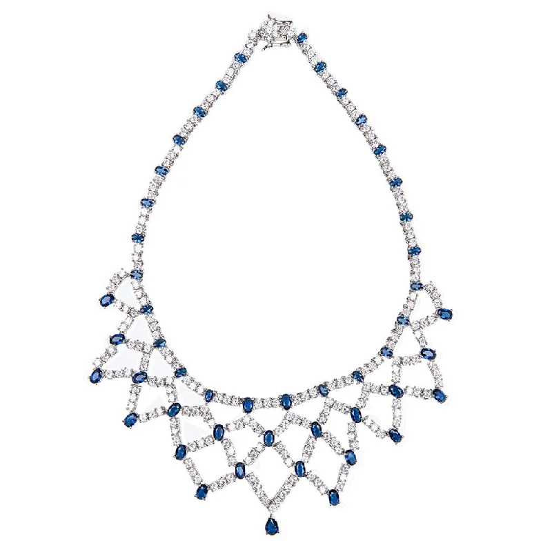 Silver Chain Necklace-Blue Sapphire Bib Necklace