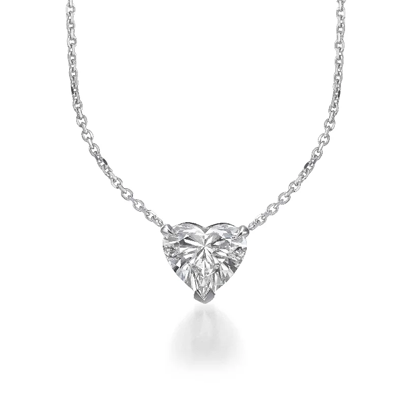 Rose Gold Pendant Necklace-1.50 ct Lab Grown Heart Shape Diamond Solitaire Pendant Necklace