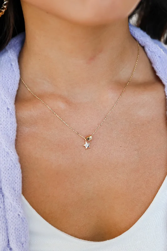 Trendy Pendant Necklace-FINAL SALE - Missy Gold Star + Heart Charm Necklace