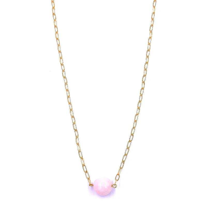 Dainty Crystal Necklace-Ashley Gold Stainless Steel Gold Plated Pink Semi Precious Single Ball Necklace