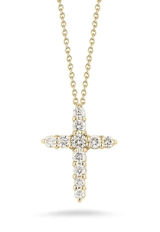 Layered Crystal Pendant Necklace-18K YELLOW GOLD TINY TREASURES DIAMOND TAPERED CROSS NECKLACE