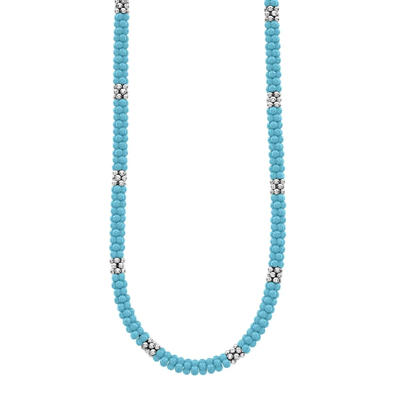 Sparkling Gemstone Necklace-Blue Caviar Silver Station Ceramic Beaded Necklace 5mm