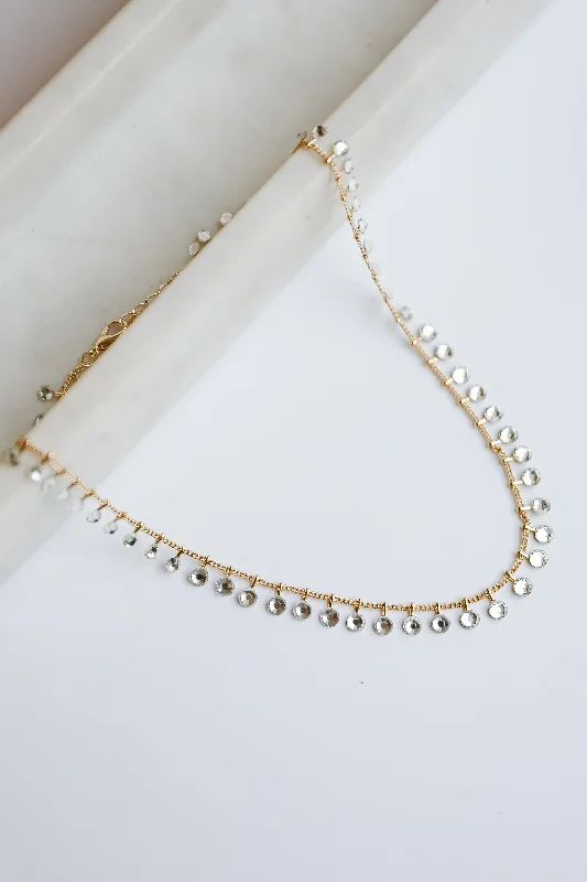 Simple Gold Necklace-Riley Gold Rhinestone Chain Necklace