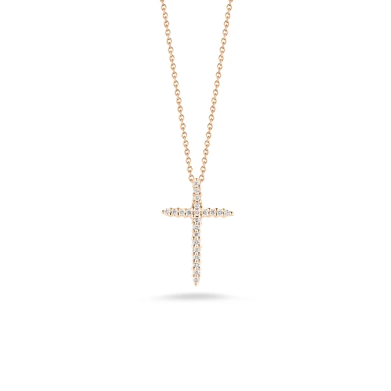 Gold Plated Pendant Necklace-18K ROSE GOLD TINY TREASURES DIAMOND SLIVER CROSS NECKLACE