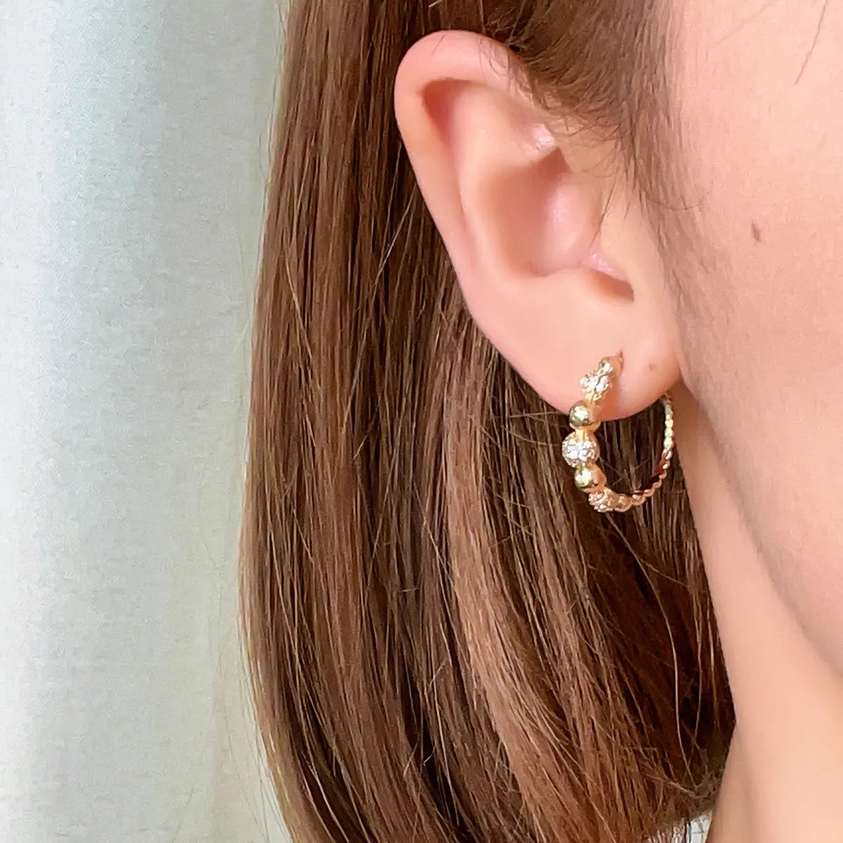 Chunky Gold Ring-1 Pair Casual Simple Style Shiny C Shape Round Plating Inlay Copper Zircon Gold Plated Ear Studs