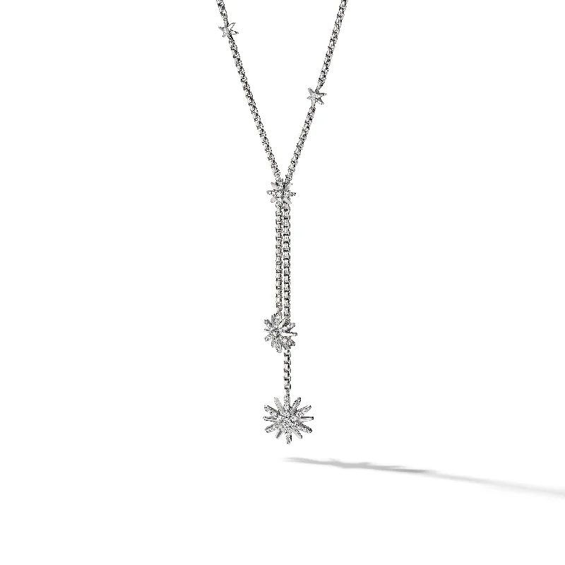 Elegant Gold Necklace-Starburst Y Necklace in Sterling Silver with Diamonds