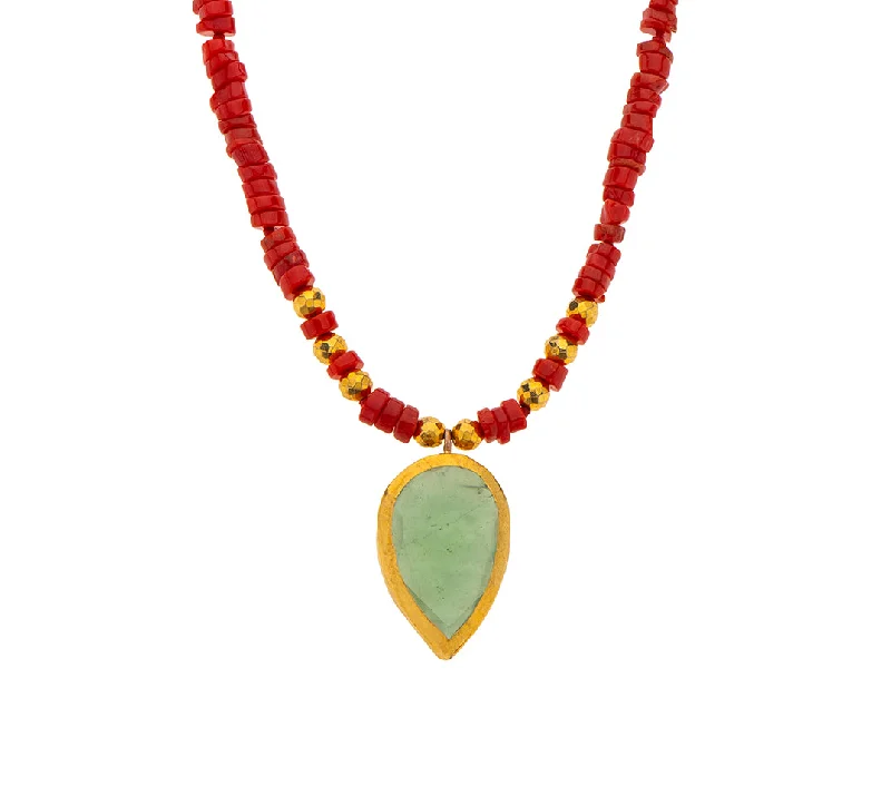 Vintage Pendant Necklace-Nava Zahavi Coral and Serpentine Necklace