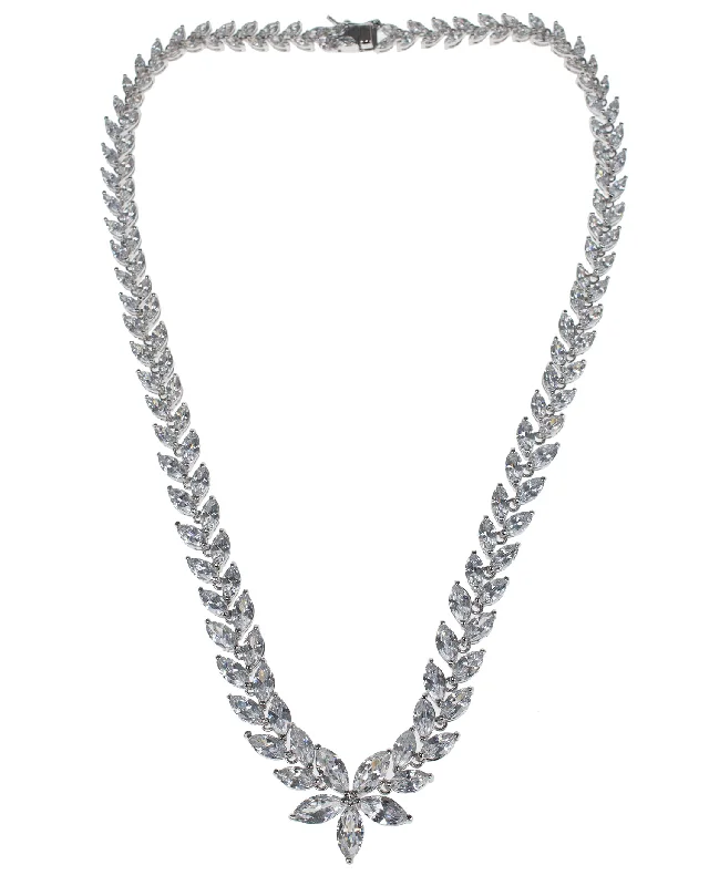 Vintage Silver Necklace-Marquise Floral CZ Necklace