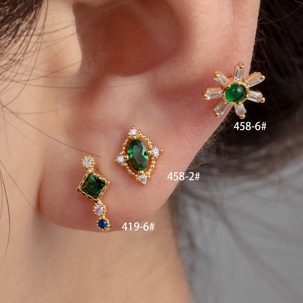 Colorful Gemstone Ring-1 Piece Casual Simple Style Daisy Inlay Copper Zircon Ear Studs