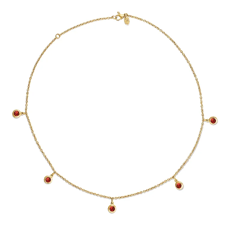 Opal Chain Necklace-Talya Five Stone Necklace Yellow Gold - Garnet