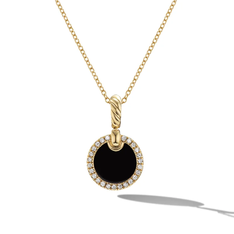 Personalized Birthstone Pendant Necklace-Petite DY Elements® Pendant Necklace in 18K Yellow Gold with Black Onyx and Diamonds\, 17.8mm