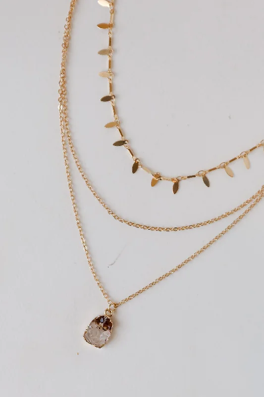 Gold Bead Chain Necklace-FINAL SALE - Bella Gold Layered Gemstone Necklace