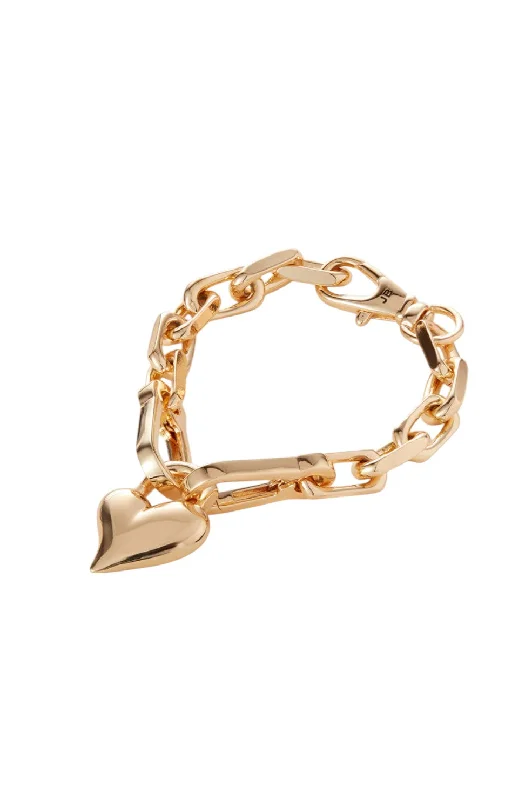 Custom Leather Bracelet-Padlock Heart Chain Bracelet - Gold