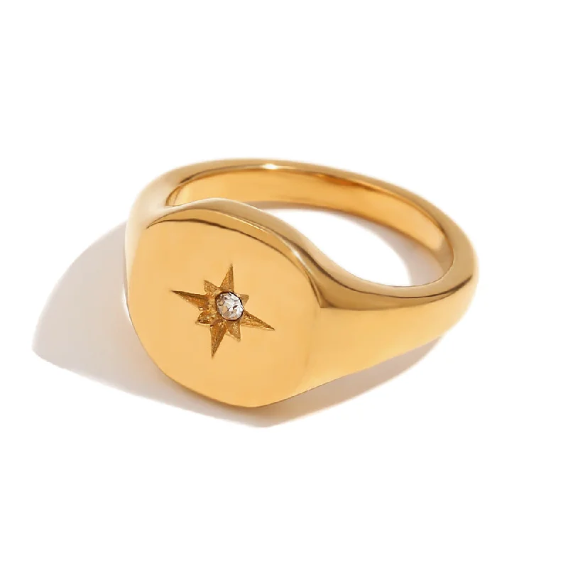 North Star Seal Ring - Gold Size 6