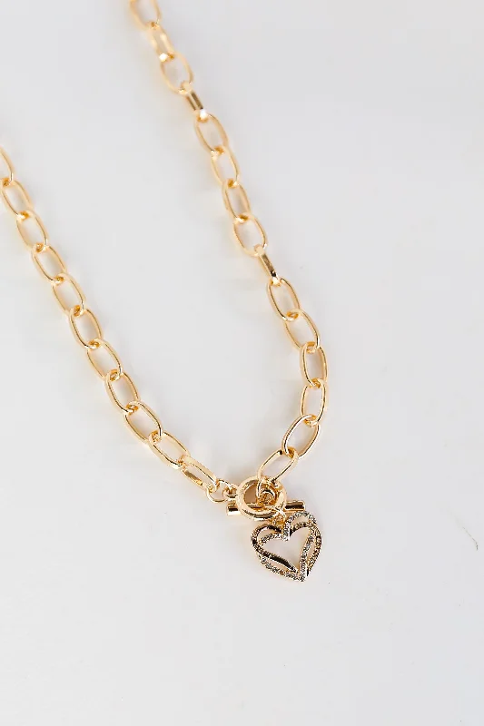 Minimalist Gemstone Necklace-FINAL SALE - Alissa Gold Heart Charm Chain Necklace