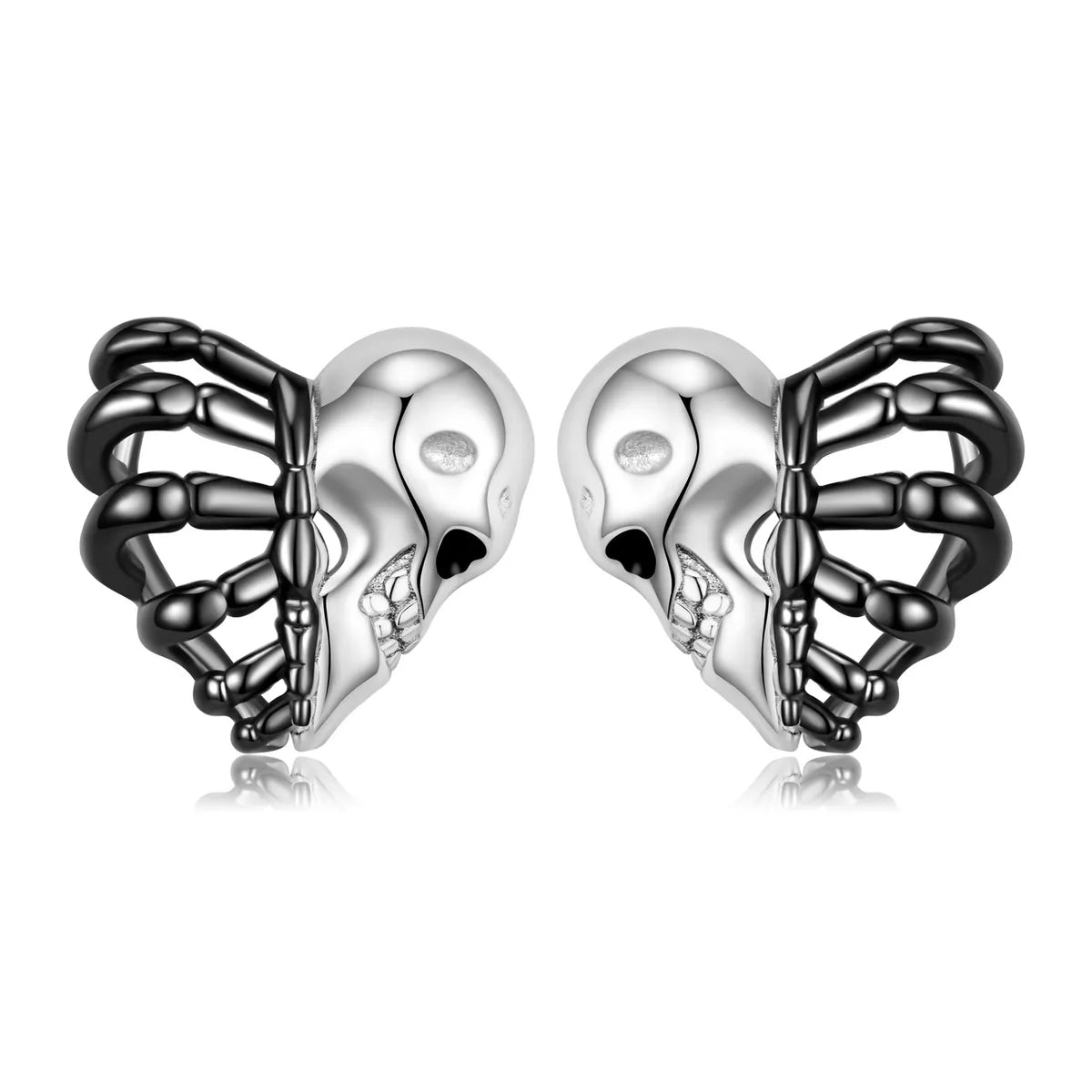 Handmade Promise Ring-1 Pair Cool Style Heart Shape Skull Sterling Silver Enamel Plating Hollow Out Ear Studs