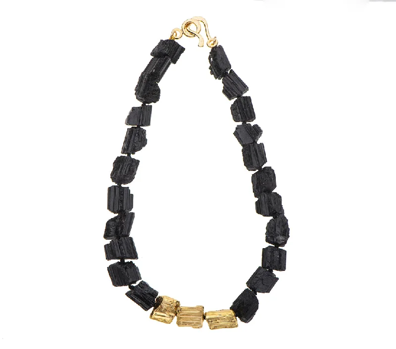 Pearl Chain Necklace-Nava Zahavi Yellow Gold Black Tourmaline Necklace