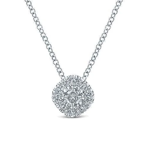 Custom Engraved Necklace-14K White Gold Diamond Pave Cushion Pendant Necklace