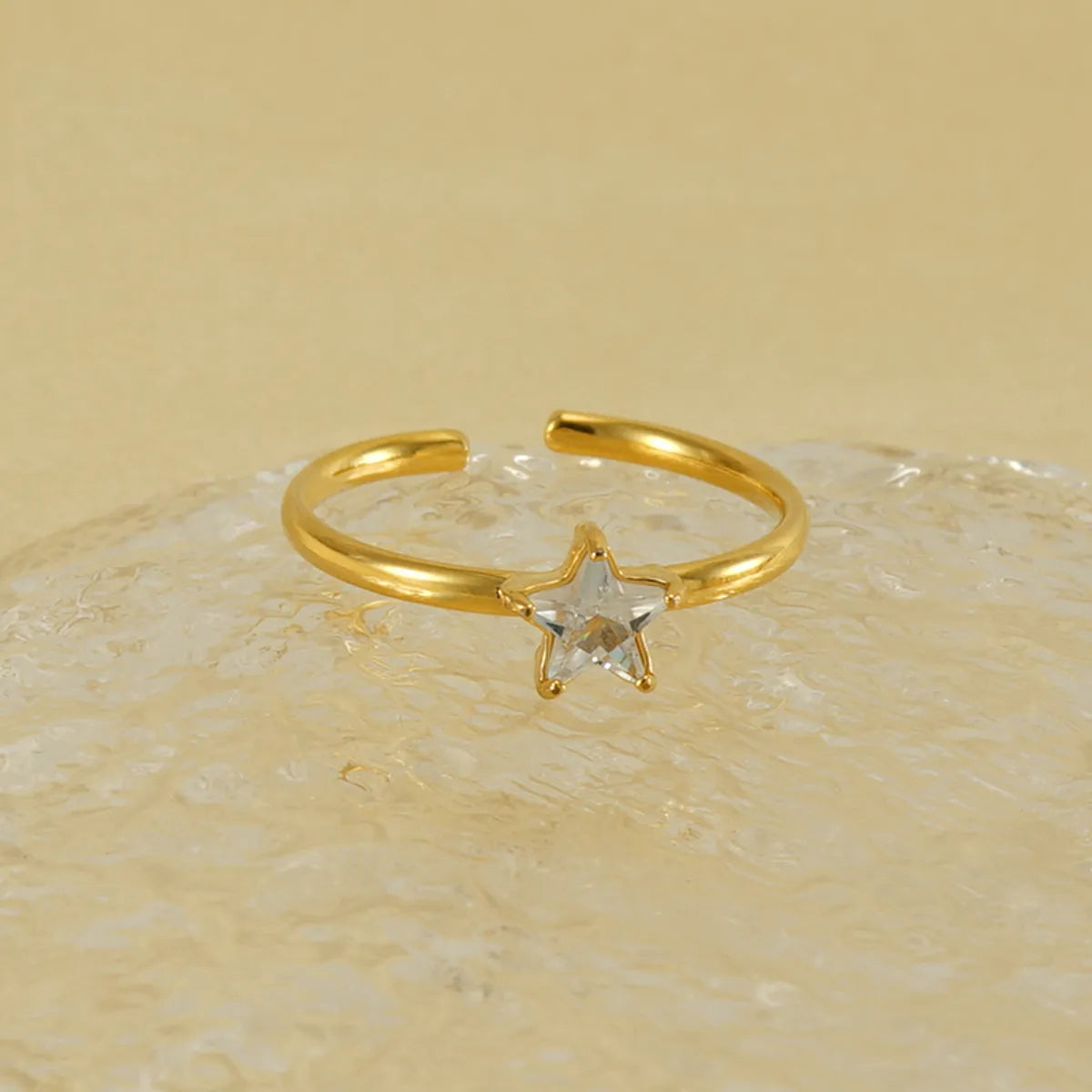 Silver Wedding Band-Simple Style Korean Style Star Stainless Steel Inlay Zircon 18k Gold Plated Open Rings