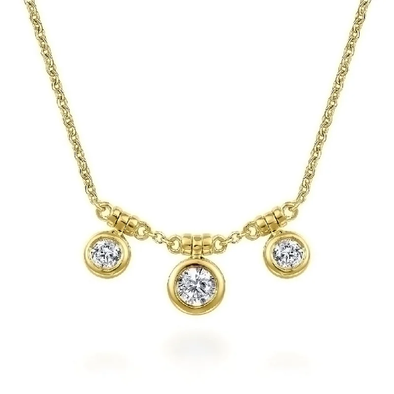 Statement Necklace for Parties-14K Yellow Gold Bezel Set Diamond Trio Choker Necklace