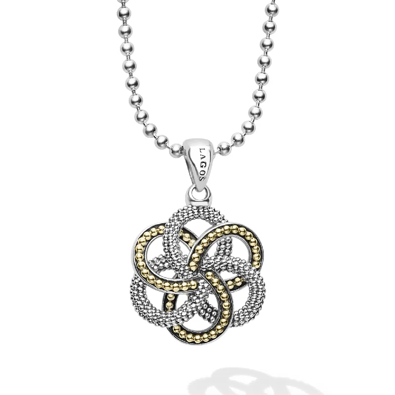 Elegant Crystal Pendant Necklace-Love Knot Large Two-Tone Pendant Necklace