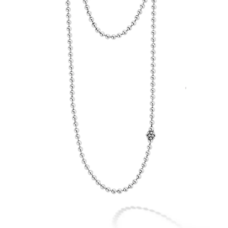 Natural Gemstone Necklace-Caviar Icon Long Silver Caviar Beaded Necklace