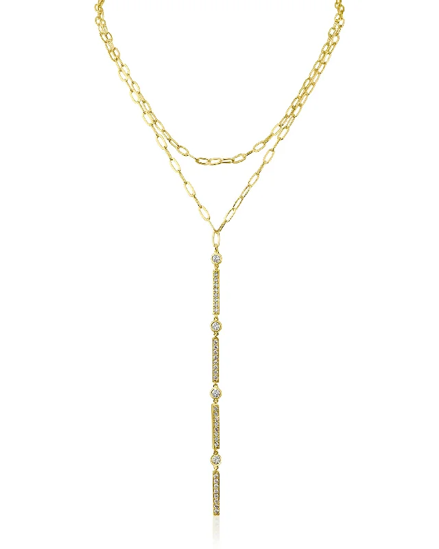 Rose Gold Chain Necklace-Pave Bar Y-Necklace