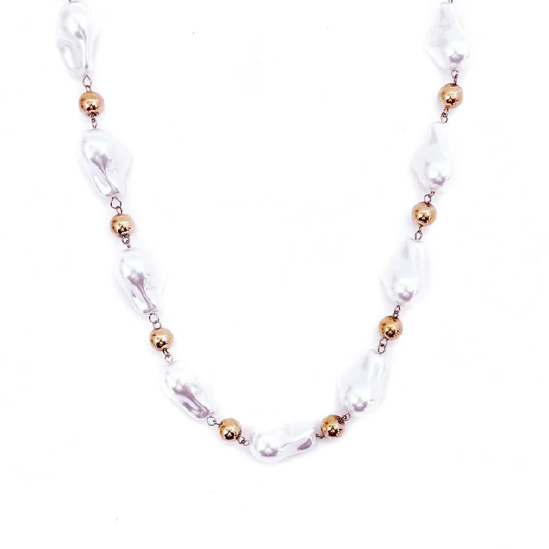 White Crystal Necklace-Cecil Baroque Pearl Necklace