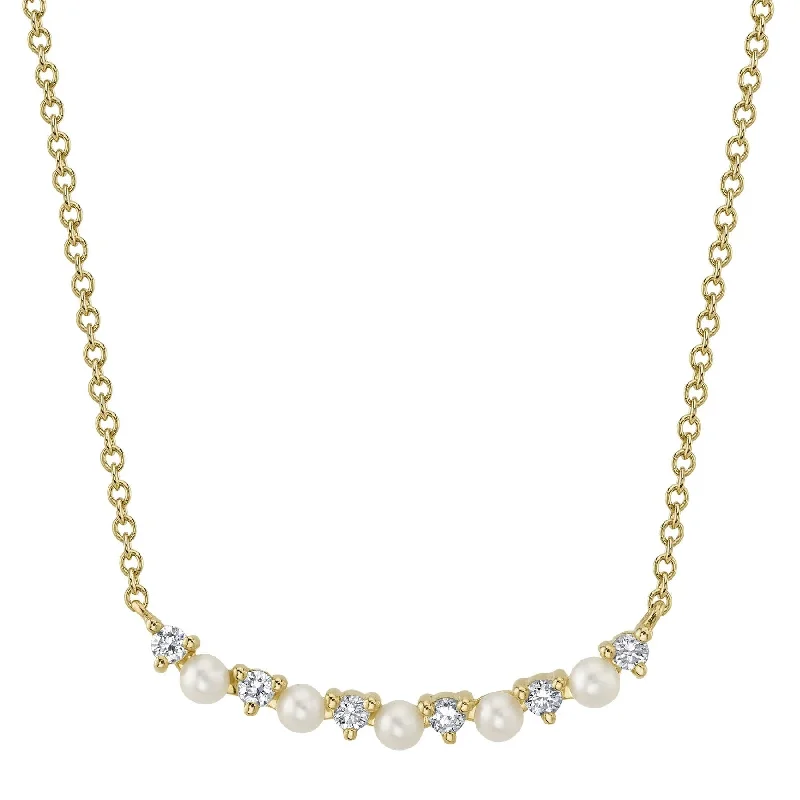 Bridal Crystal Necklace-0.12CT DIAMOND & CULTURED PEARL NECKLACE