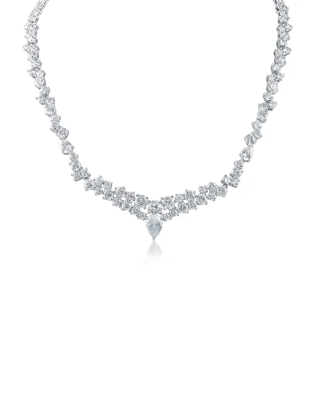 Chic Silver Necklace-Multi Shape CZ Collar Necklace