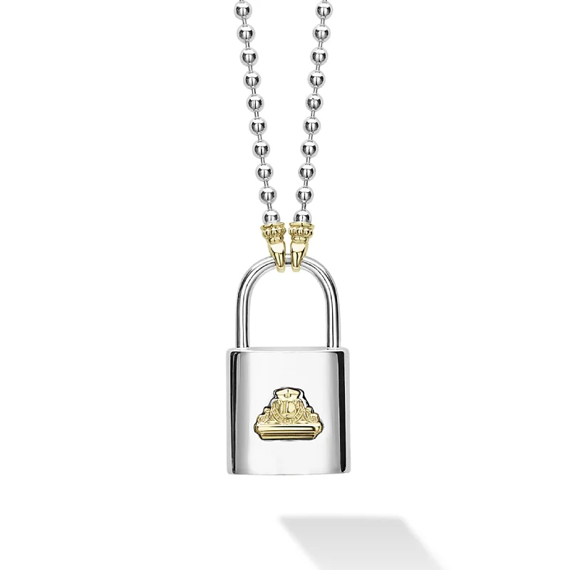 Designer Silver Necklace-Beloved Large Two-Tone Lock Necklace