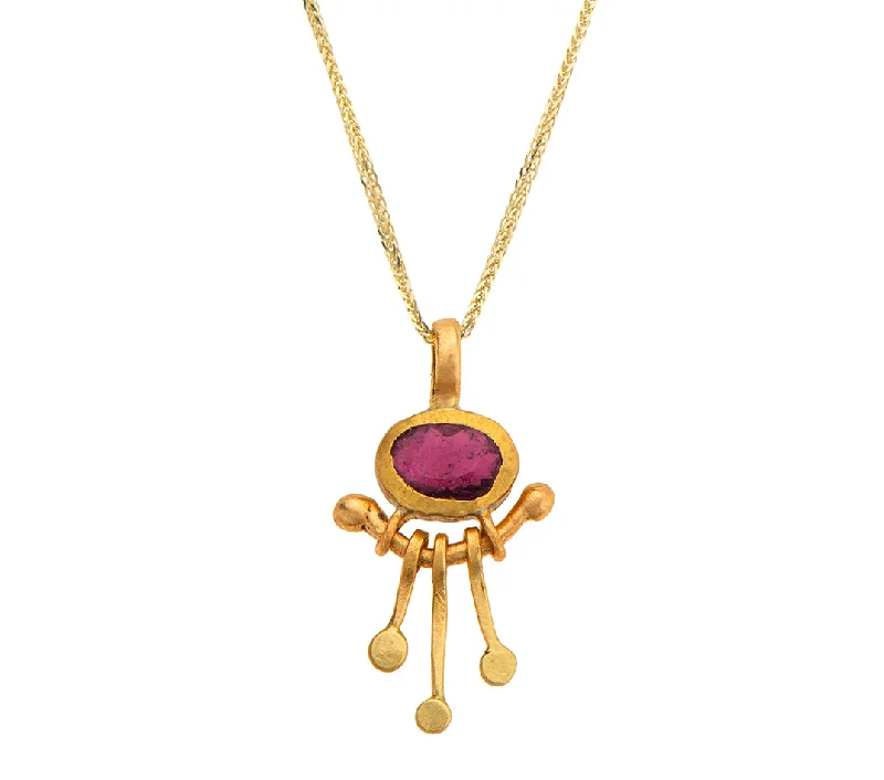 Crystal Charm Necklace-Nava Zahavi Yellow Gold Oval Garnet Pendant Necklace