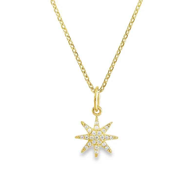 Personalized Birthstone Pendant Necklace-Gold Star Burst Pendant