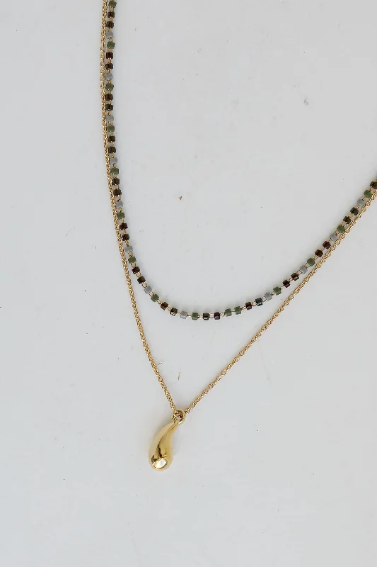 Silver Rope Necklace-Emma Gold Beaded Layered Necklace