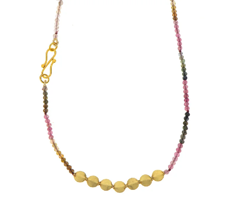 Delicate Gold Necklace-Nava Zahavi Multi Color Tourmaline 18K Yellow Gold Necklace