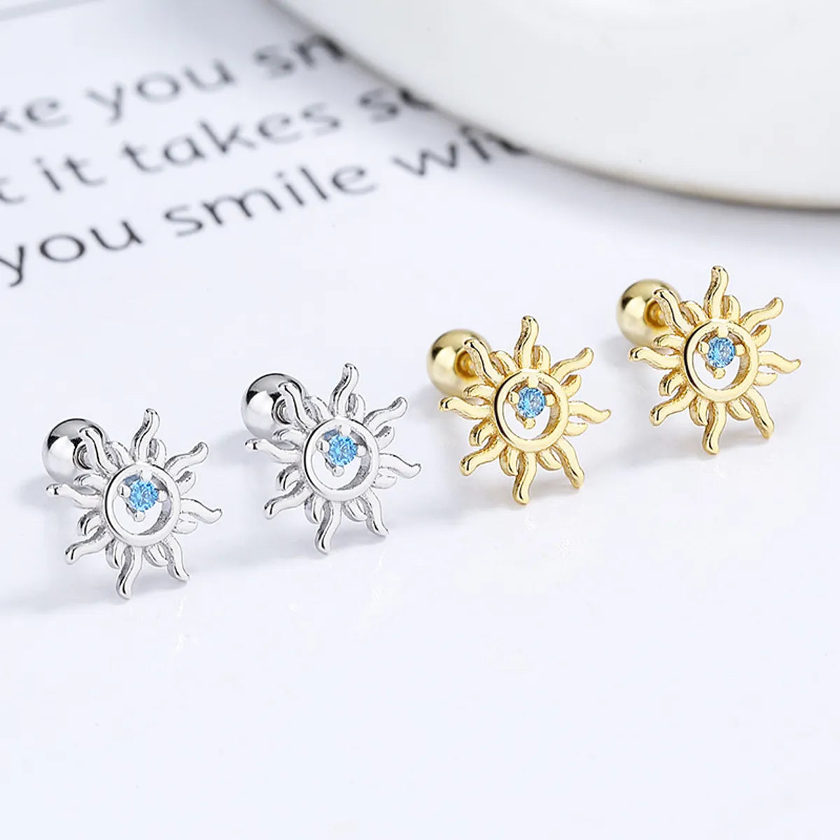 Infinity Ring for Women-1 Pair Elegant Simple Style Streetwear Sun Plating Inlay Sterling Silver Gem Ear Studs