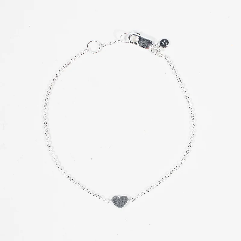 Gold Charm Bracelet-Brushed Silver Flat Heart Bracelet