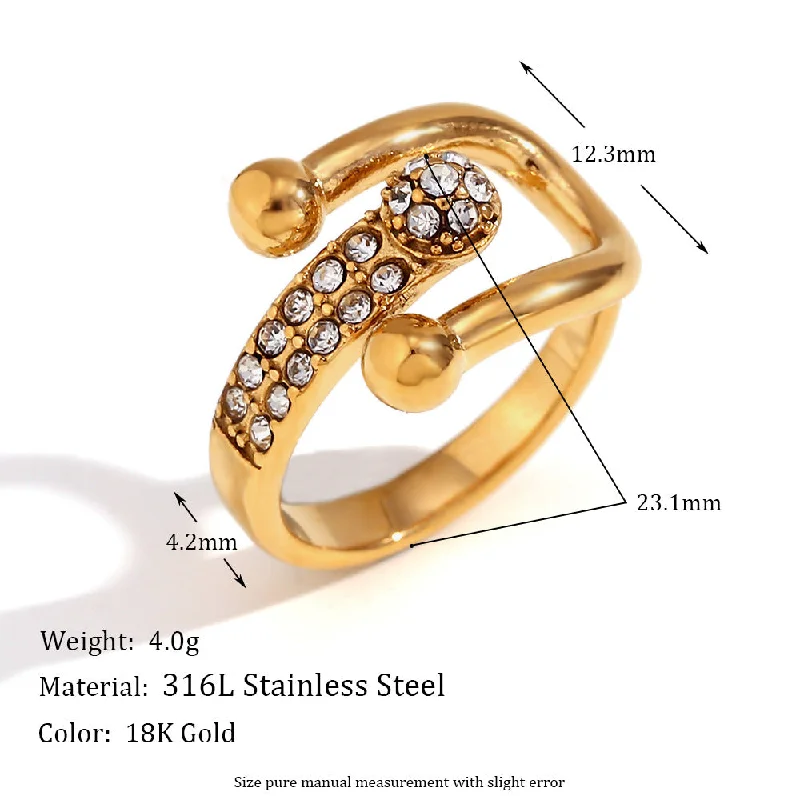 Asymmetric Belt Buckle Water Diamond Open Ring - Gold