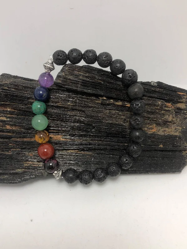 Simple Beaded Bracelet-Lava Rock Chakra Stretchy Bracelet