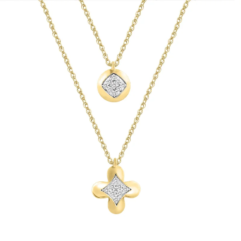 Heart Shaped Pendant Necklace-LADIES NECKLACE 0.15CT ROUND DIAMOND 10K YELLOW GOLD