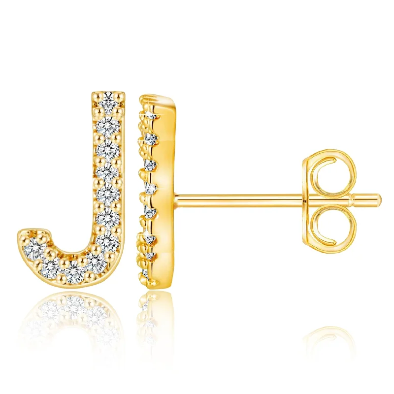 Alphabet Letter Earrings J Gold White Stone