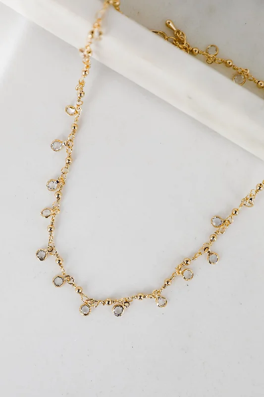 Minimalist Diamond Necklace-Margaret Gold Rhinestone Charm Necklace