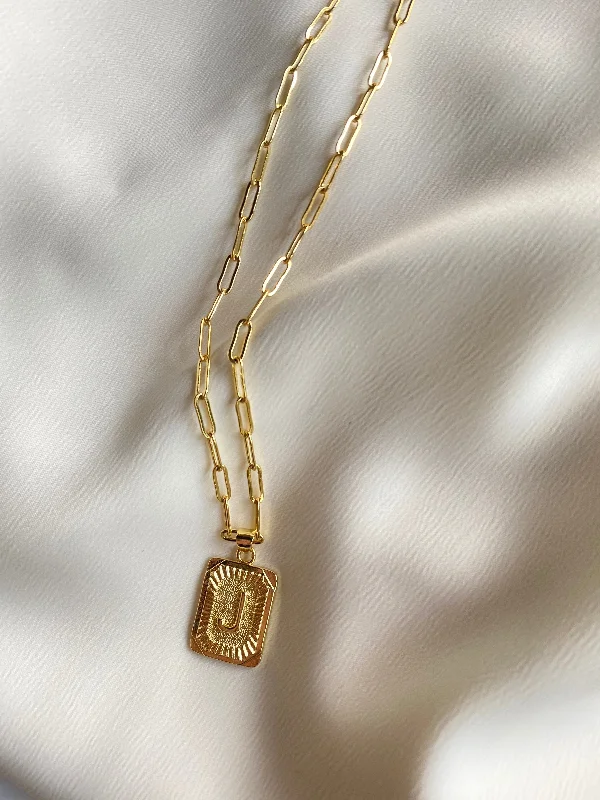 Gold Rope Chain Necklace-LUCY letter plate necklace