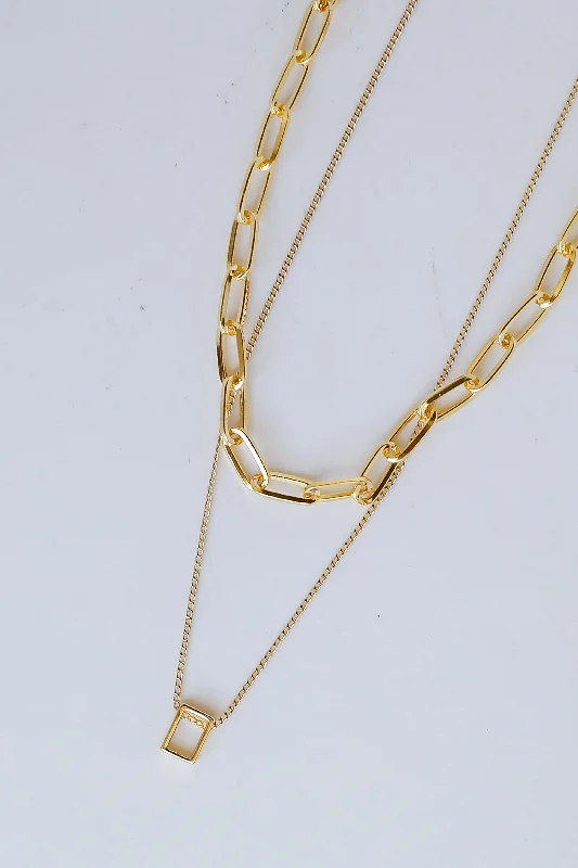 Gold Charm Necklace-Amelia Gold Layered Chain Necklace