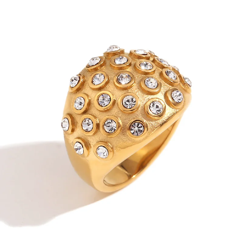 Bubble Zircon Round Top Ring - Gold White Diamond No. 6