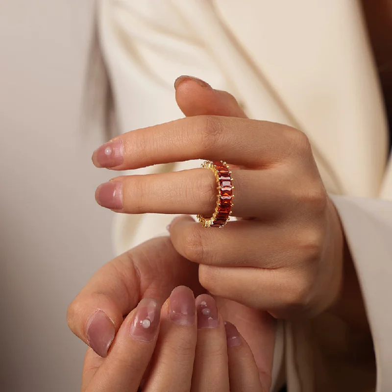 A Style Orange Color Zirconium Rhinestone Ring