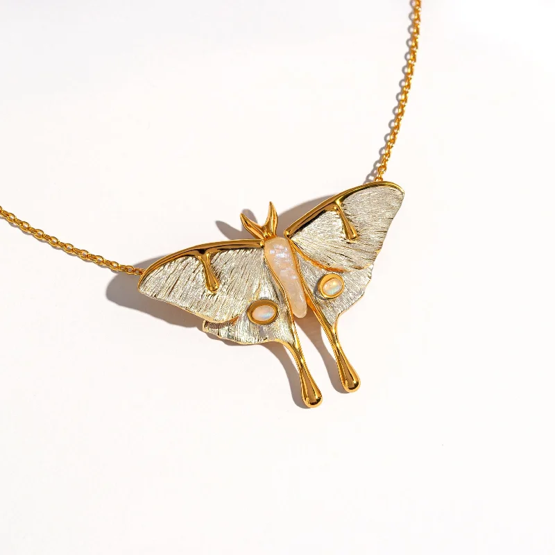 Elegant Crystal Pendant Necklace-Lunar Moth Pendant Necklace